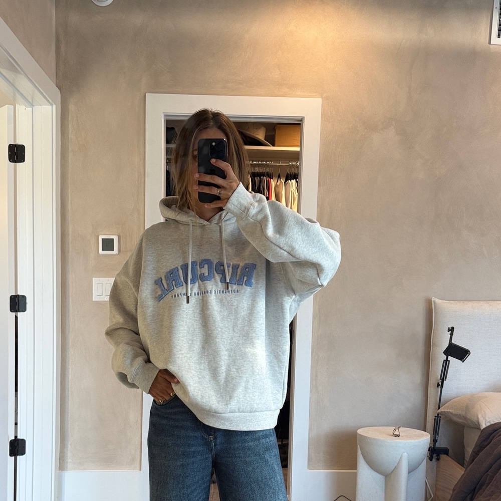Gray Hoodie with Blue Graphic